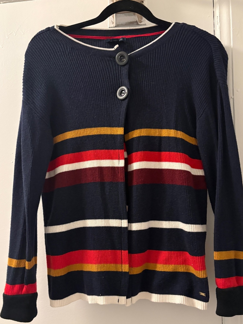 Tommy Hilfiger Navy Striped Two Button Front Women’s Sweater